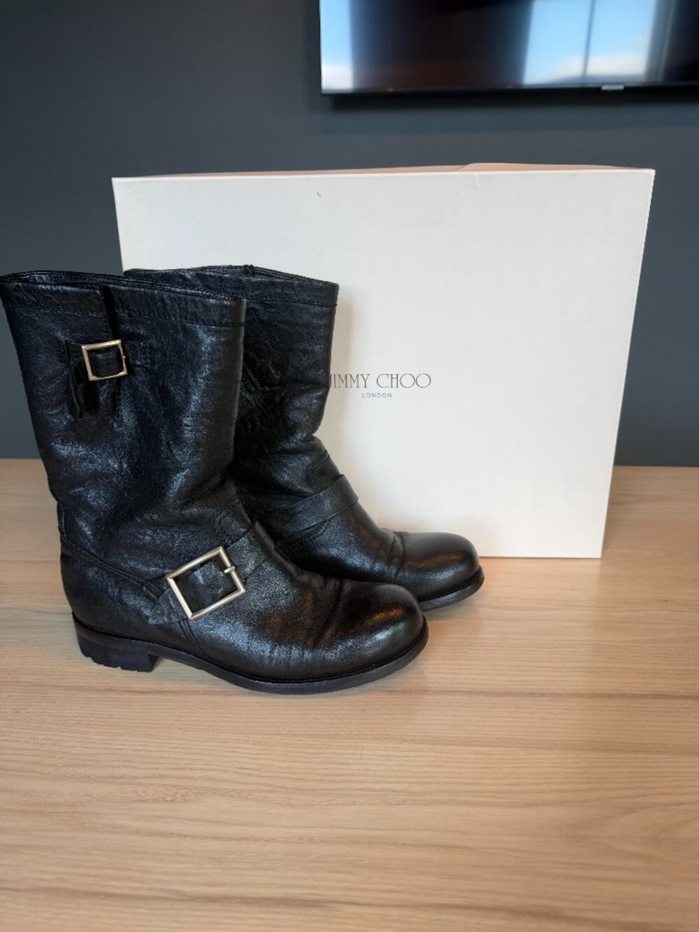 Jimmy Choo Black Biker Boots Size 38